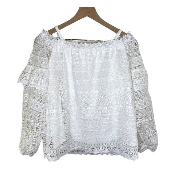 Parker Jordanna Crochet/Lace Sheer Ruffle Sleeve Romantic Blouse Size Medium - Picture 4 of 7